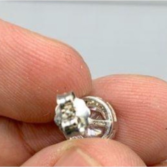 925 Sterling Sliver CZ Stud Earrings in Halo Setting - Picture 3 of 5